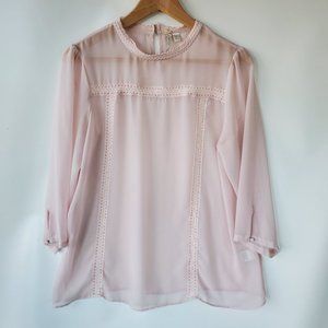 LC Lauren Conrad RUNWAY Pink Sheer Blouse, Size Medium